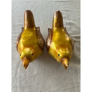 Vintage set of 2 birds Mother of Pearl Figurines Handmade Shell yellow decor